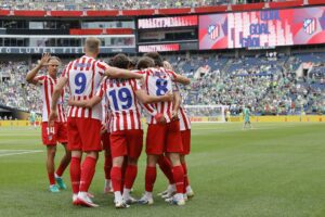 Los jugadores del Atlético de Madrid celebran uno de sus goles contra el Seattle Sounders. EFE/ John G. Mabanglo
Sources (Mundial de Fútbol) EFE/EPA/JOHN G. MABANGLO