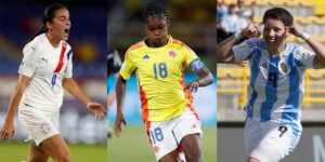 Tres de las jugadoras a destacar en la Copa América Femenina de fútbol Lice Chamorro (i) de Paraguay, Linda Caicedo (c) de Colombia y Kishi Núñez (d) de Argentina. EFE/Archivo