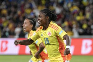 Linda Caicedo celebra el gol frente a Brasil en la final de la Copa América disputada el domingo en el estadio Rodrigo Paz Delgado de Quito. EFE/ Vicente Costales