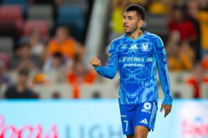 Foto de archivo del 24 de julio del argentino Ángel Correa, delantero de Tigres, celebrando un gol en la Leagues Cup. EFE/ Carlos Ramírez