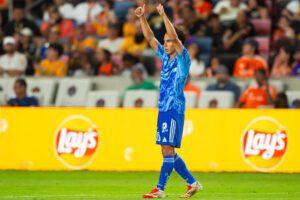 Diego Lainez de Tigres celebra un gol. Imagen de archivo. EFE/ Carlos Ramírez