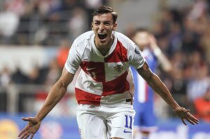 Peter Musa celebra un el gol ante Islas Feroe durante el partido de fase de clasificación del Mundial de 2026. EFE/EPA/ANTONIO BAT