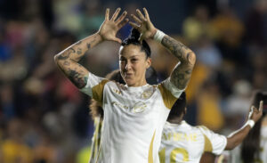 Jennifer Hermoso de Tigres celebra un gol en el Estadio Universitario de Monterrey (México). Imagen de archivo. EFE/ Miguel Sierra
