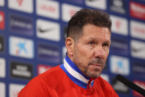 Simeone, durante la rueda de prensa de este sábado. EFE/Víctor Lerena