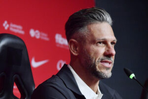 El argentino Martín Demichelis, durante su presentación el pasado domingo como nuevo entrenador del RCD Mallorca. EFE/ Miquel A. Borràs