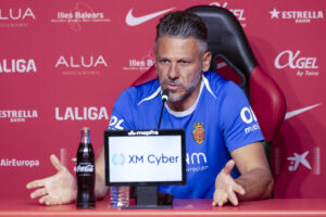 El técnico argentino del Real Mallorca, Martín Demichelis, en la rueda de prensa previa al partido Mallorca-Valencia. EFE/Cati Cladera