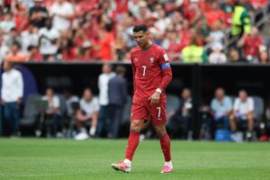 El internacional portugués Cristiano Ronaldo, tras el partido que su selección empató con la de la República Democrática del Congo en el Mundial de Estados Unidos, México y Canadá. EFE/ MIGUEL A. LOPES
