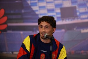 El delantero Yéremy Pino se declaró este domingo orgulloso de estar entre los 26 elegidos de España para disputar el Mundial. EFE/Alex Cruz
