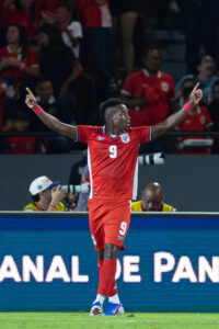 Tomás Rodríguez, de Panamá, celebra un gol este miércoles en un partido amistoso entre Panamá y República Dominicana previo al Mundial 2026 en el estadio Rommel Fernández. EFE/ Eliecer Aizprua