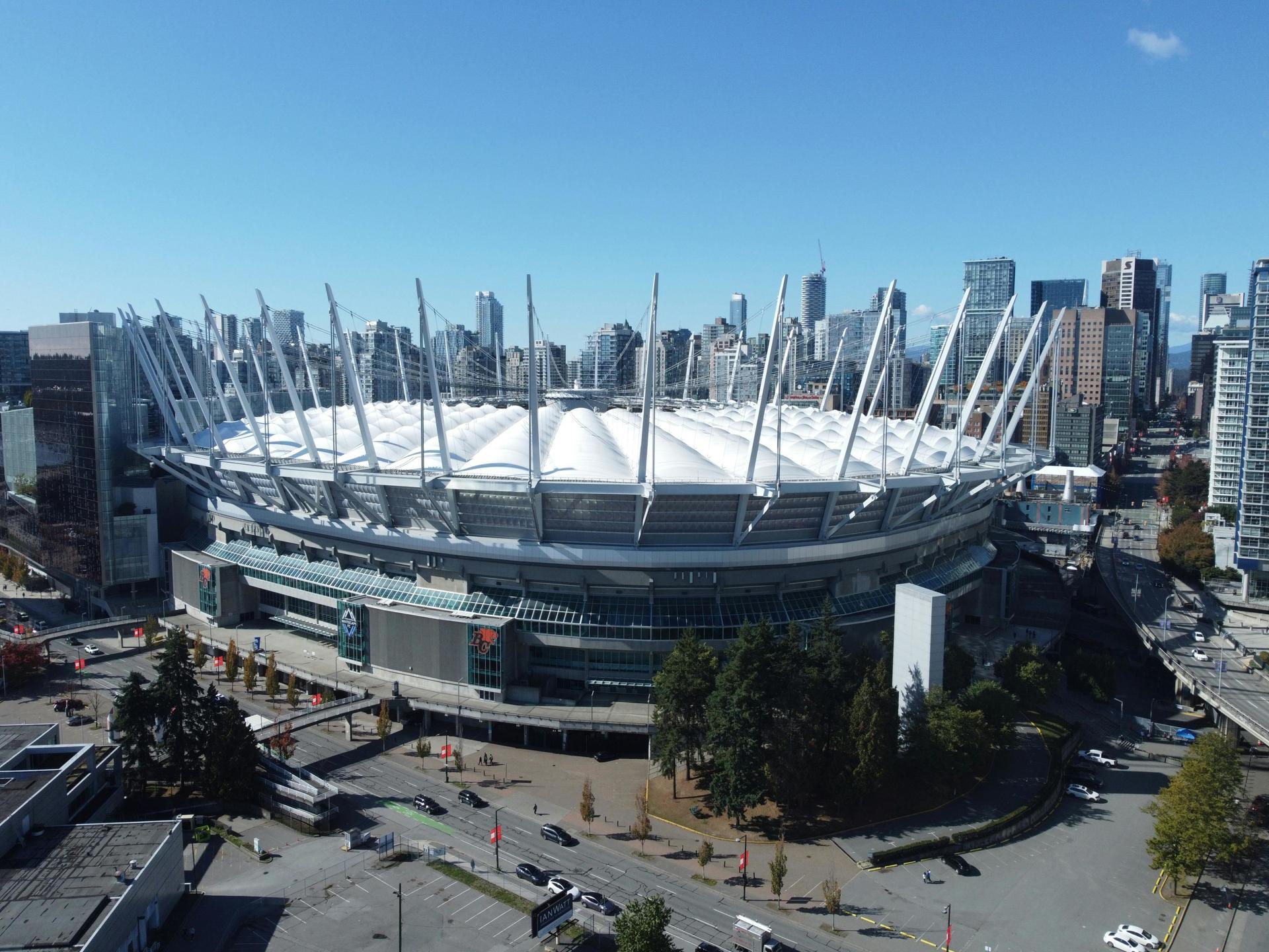 Fotografía cedida por The Six que muestra una vista aérea del estadio BC Place, con capacidad para 54.000 espectadores, situado en el centro urbano en Vancouver (Canadá). EFE/ The Six /SOLO USO EDITORIAL