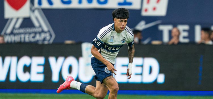VANCOUVER, CANADA - AUGUST 17: Kenji Cabrera #17 of the Vancouver Whitecaps runs during the MLS match against the Houston Dynamo FC at BC Place on August 17, 2025 in Vancouver, Canada. This is Cabrera's debut in the MLS.   Rich Lam/Getty Images/AFP (Photo by Rich Lam / GETTY IMAGES NORTH AMERICA / Getty Images via AFP)