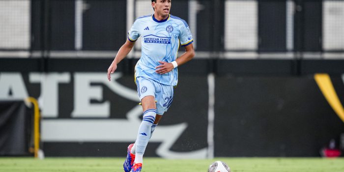 Atlanta United defender Efrain Morales #21 dribbles the ball during the US Open Cup match against the Indy Eleven at Fifth Third Bank Stadium in Kennesaw, GA on Tuesday July 9, 2024. (Photo by Mitch Martin/Atlanta United)