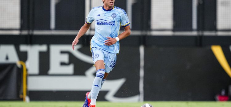 Atlanta United defender Efrain Morales #21 dribbles the ball during the US Open Cup match against the Indy Eleven at Fifth Third Bank Stadium in Kennesaw, GA on Tuesday July 9, 2024. (Photo by Mitch Martin/Atlanta United)