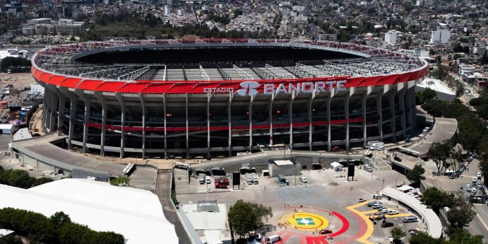 Fotografía aérea que muestra el estadio Azteca 'Banorte' el 27 de marzo de 2026, en Ciudad de México (México). EFE/Tomas Pérez