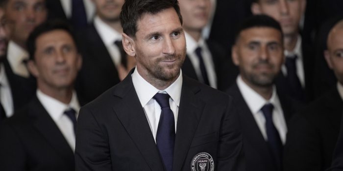 El argentino Lionel Messi, capitán del Inter Miami, durante la reunión en la Casa Blanca. EFE/EPA/YURI GRIPAS / POOL
