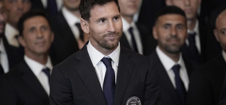 El argentino Lionel Messi, capitán del Inter Miami, durante la reunión en la Casa Blanca. EFE/EPA/YURI GRIPAS / POOL