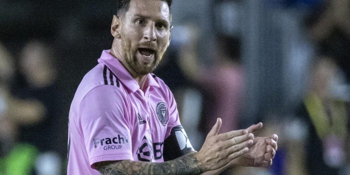 El jugador argentino Lionel Messi de Inter Miami CF celebra su gol. EFE/EPA/CRISTOBAL HERRERA-ULASHKEVICH