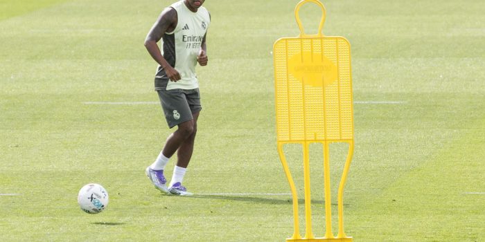 El delantero brasileño del Real Madrid, Rodrygo Goes, durante un entrenamiento en foto de archivo de Sergio Pérez. EFE