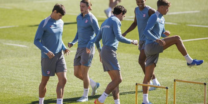 Los jugadores del Atlético, en el entrenamiento de este sábado. EFE/Rodrigo Jiménez