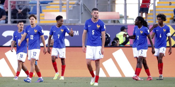 Lucas Michal (3-i) de Francia celebra un gol junto a sus compañeros en un partido del grupo E de la Copa Mundial Sub-20. EFE/ Elvis González