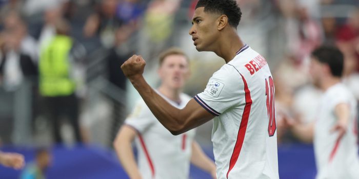 Jude Bellingham, de Inglaterra, celebra un gol durante un partido del Grupo L de la Copa del Mundo de la FIFA 2026 entre Inglaterra y Croacia, disputado en el estadio AT&T de Dallas. EFE/Kenneth Fernandez