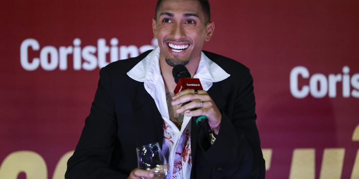 Raphinha, jugador brasileño del FC Barcelona durante un evento en São Paulo. EFE/Sebastiao Moreira