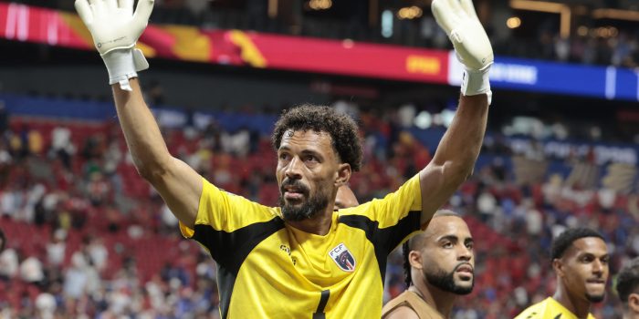 El portero de Cabo Verde Vozinha tras el empate a 0 ante España en el partido del grupo H del Mundial 2026, este lunes en el Estadio Atlanta (EEUU). EFE/ Lavandeira Jr