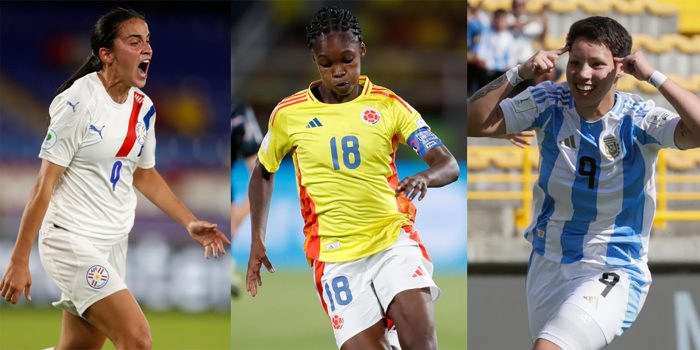 Tres de las jugadoras a destacar en la Copa América Femenina de fútbol Lice Chamorro (i) de Paraguay, Linda Caicedo (c) de Colombia y Kishi Núñez (d) de Argentina. EFE/Archivo