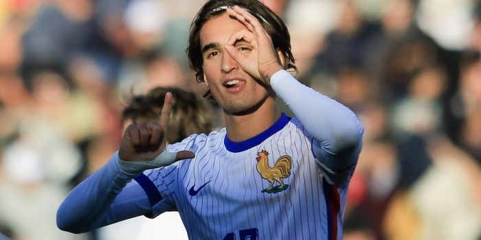 Andrea Le Borgne, de Francia, anotó un triplete ante Nueva Caledonia en el grupo E del Mundial Sub-20 en el estadio Fiscal de Talca. EFE/Benjamín Hernández