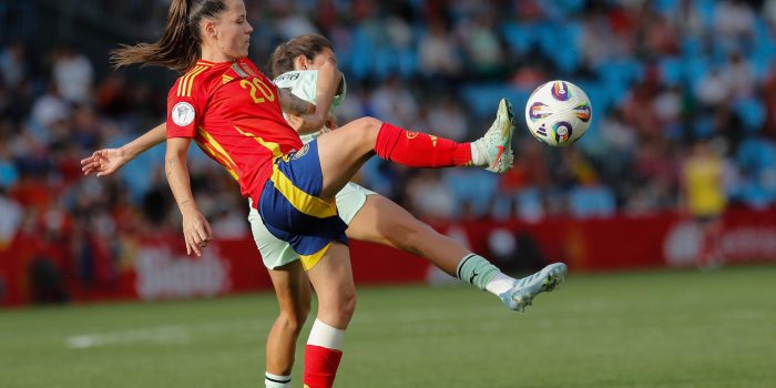 La delantera de la selección femenina de fútbol española Claudia Pina, en un partido de 2025. EFE/ Lavandeira Jr Pina Andreia