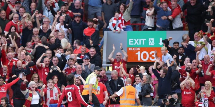 Dominik Szoboszlai celebra el 1-0 ante el Arsenal. EFE/EPA/ADAM VAUGHAN.