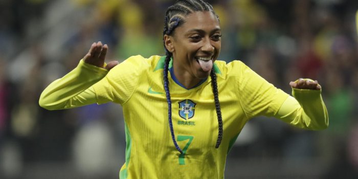 Fotografía tomada el 30 de mayo de 2025 de la jugadora brasileña Kerolin, una de las figuras que acapara la atención de cara a la Copa América que se disputará en Ecuador a partir del 11 de julio. EFE/ Sebastiao Moreira