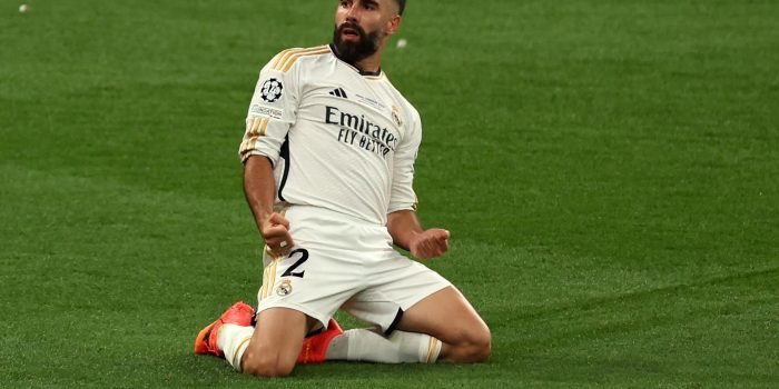 Dani Carvajal celebra el 1-0 del Real Madrid en la final de la Liga de Campeones contra el Borussia Dortmund. EFE/EPA/ANDY RAIN