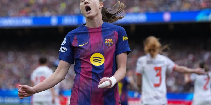 La jugadora del Barcelona F Caroline Graham, durante el partido de vuelta de semifinales de Liga de Campeones Femenina entre el Barcelona F y el Bayern Múnich F, el pasado 3 de mayo. EFE/ Enric Fontcuberta