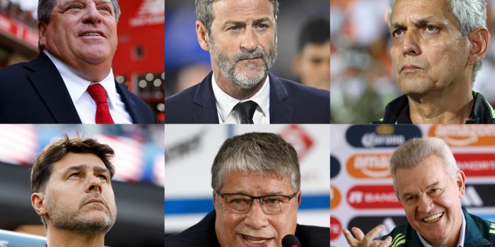Combo de fotografías de archivo de los técnicos Miguel Herrera (ariba-i), Thomas Christiansen (arriba-c), Reynaldo Rueda (arriba-d), Mauricio Pochettino (abajo-i), Hernan Dario Goméz (abajo-c) y Javier Aguirre. EFE/ Archivo