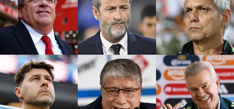 Combo de fotografías de archivo de los técnicos Miguel Herrera (ariba-i), Thomas Christiansen (arriba-c), Reynaldo Rueda (arriba-d), Mauricio Pochettino (abajo-i), Hernan Dario Goméz (abajo-c) y Javier Aguirre. EFE/ Archivo