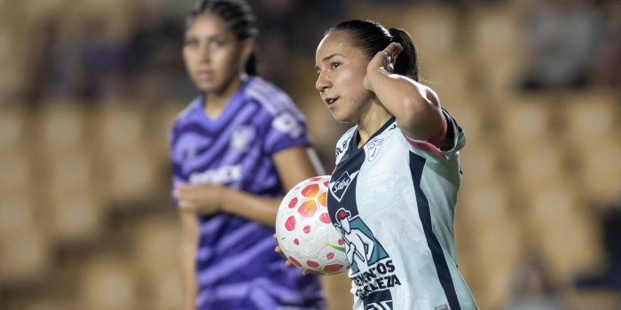 Charlyn Corral de Pachuca femenil celebra un gol en un partido de la Liga Femenil MX en el Estadio Universitario, en Monterrey (México). Imagen de archivo. EFE/Miguel Sierra