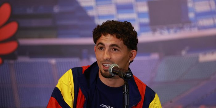 El delantero Yéremy Pino se declaró este domingo orgulloso de estar entre los 26 elegidos de España para disputar el Mundial. EFE/Alex Cruz