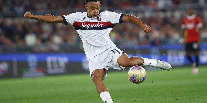 El jugador del Bolonia Dan Ndoye durante la final de la Copa Italia que han jugado AC Milan y Bologna FC en Rom, ItalIa. EFE/EPA/FEDERICO PROIETTI