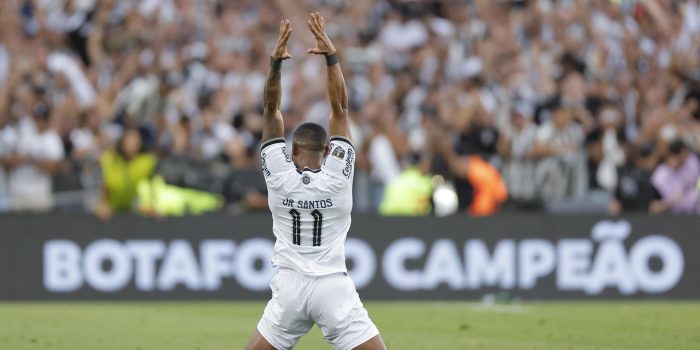 Júnior Santos de Botafogo celebra su gol en la final de la Copa Libertadores. EFE/ Juan Ignacio Roncoroni