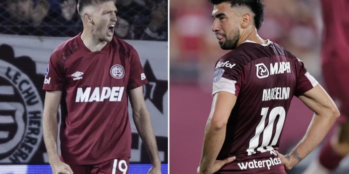 Combo de archivo de los jugadores de Lanús Rodrigo Castillo (i) y Marcelino Moreno. EFE/Juan Ignacio Roncoroni